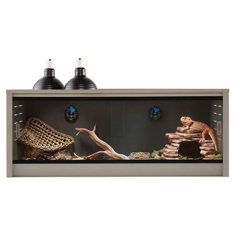 Thrive lightweight eco flex composite terrarium - Spacious for comfortable living. Includes: 1 Lightweight Terrarium. Intended Pet (s): Ideal for Leopard Geckos, Bearded Dragons, Ball Pythons. Corn Snakes, Anoles. Material (s): Recycled Polymers, Wood By-Products. Product Dimensions: 46 in L X 18 in D X 18 in H (116 X 45.7 X 45.7 cm) Capacity: 51.5 gal (194 L) Shipping By.